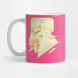 illustration of a gecko with a cloud of smoke Mug